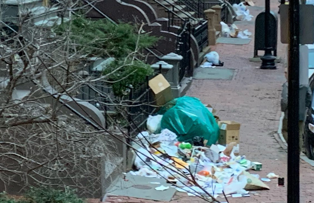 Garbage along Worcester Square in the South End