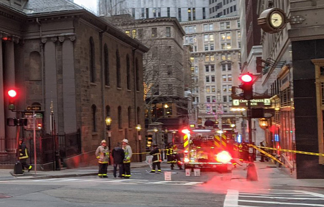 Intersection of School and Tremont streets blocked off