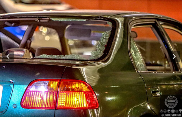Shot-up car at Boston Medical Center