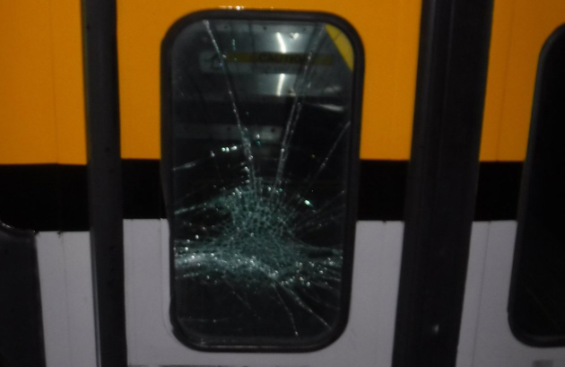 Smashed bus window