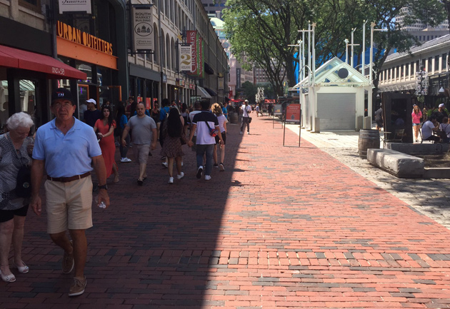 Tourists in the shade at Faneuil Hall Marketplace