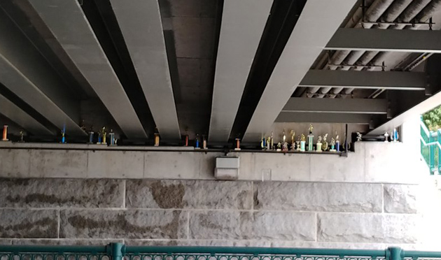 Overpass with trophies on Memorial Drive