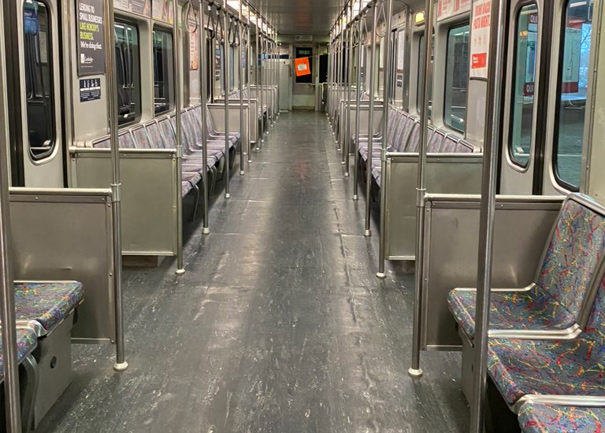 Just one person on a Red Line car at 7 a.m. - the photographer