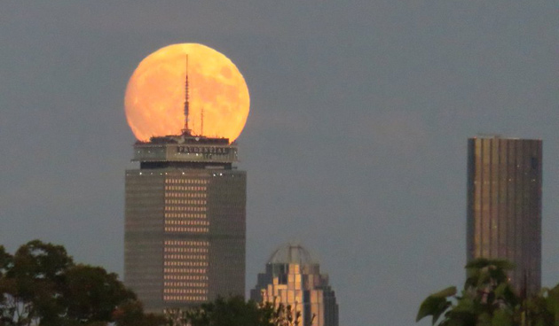 Harvest moon over the Prudential building