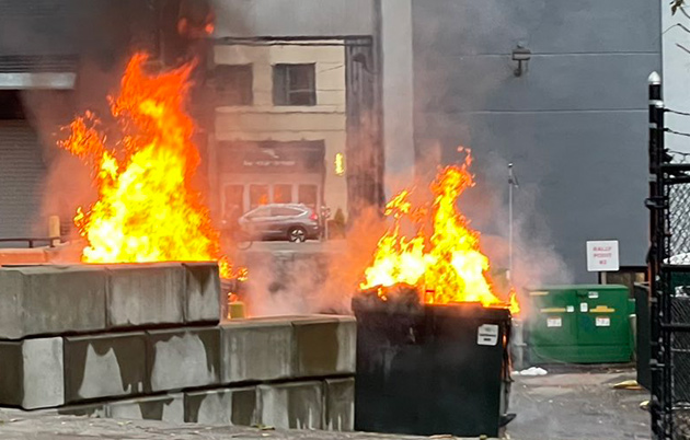 Dumpster fires behind Fenway Target