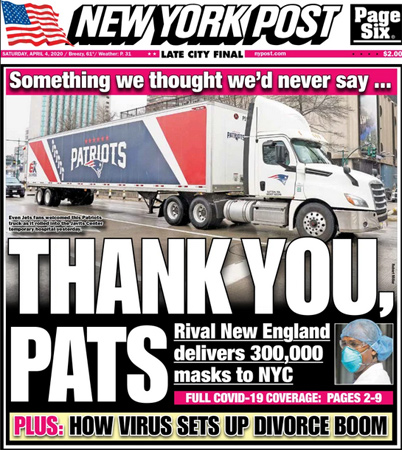 New York Post front page: Thank You, Pats