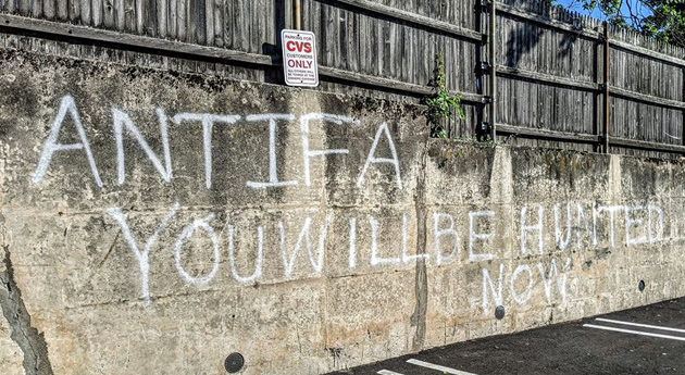Spray painted warning against Antifa