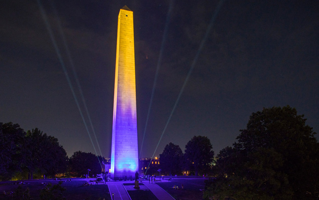 Purple and gold Bunker Hill Monument
