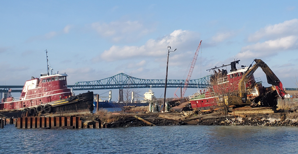 Tug being dismantled in East Boston