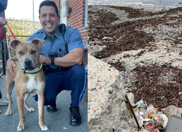 Killer, the trooper who helped save him and the pole he was chained to.