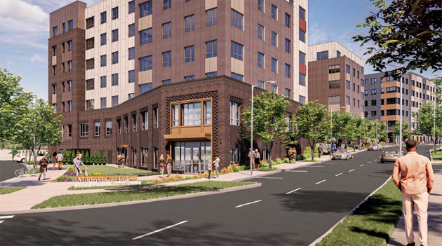 Proposed view of new complex from Lamartine Street
