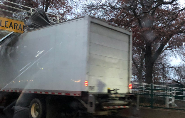 Peeled back truck on Storrow Drive