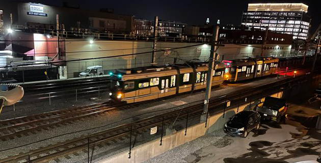 Test trolleys on tracks between Union Square and Lechmere