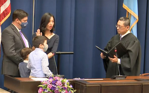 Michelle Wu takes oath of office