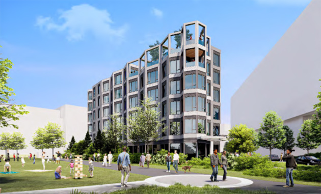 Rendering of proposed apartment building from Smith Field