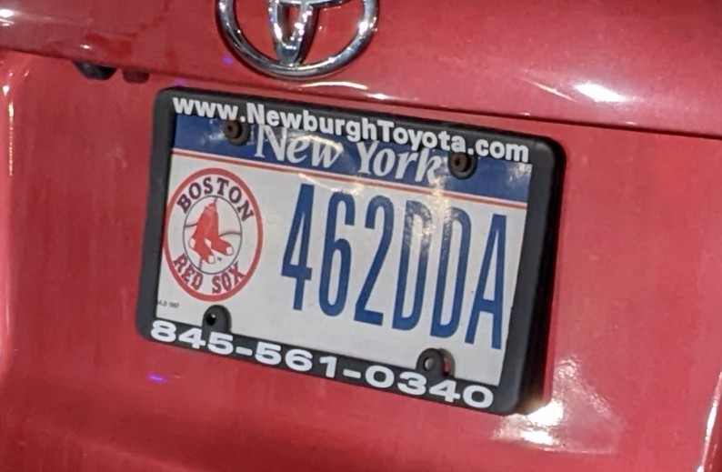 Red Sox license plate - issued by New York