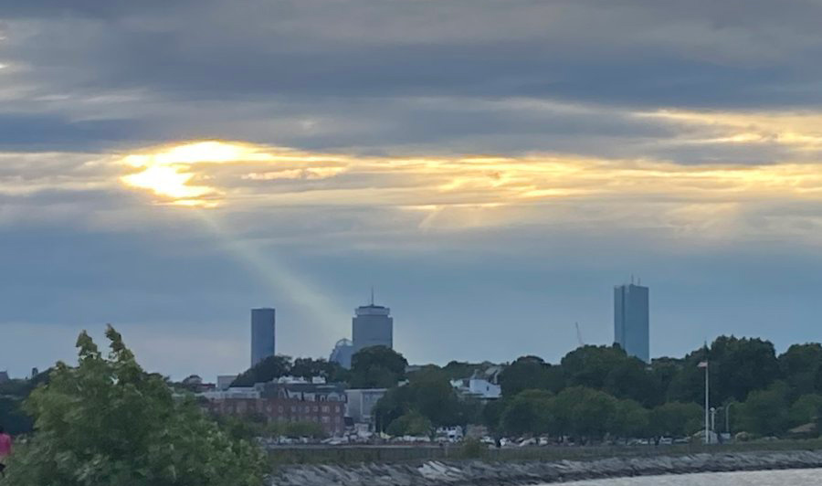 Beam of light on the Prudential building