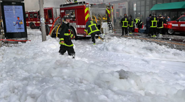 Boston firefighters in foam