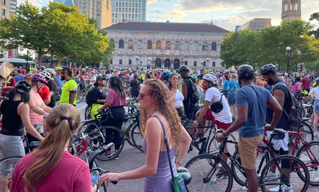 Bicyclists in Copley Square