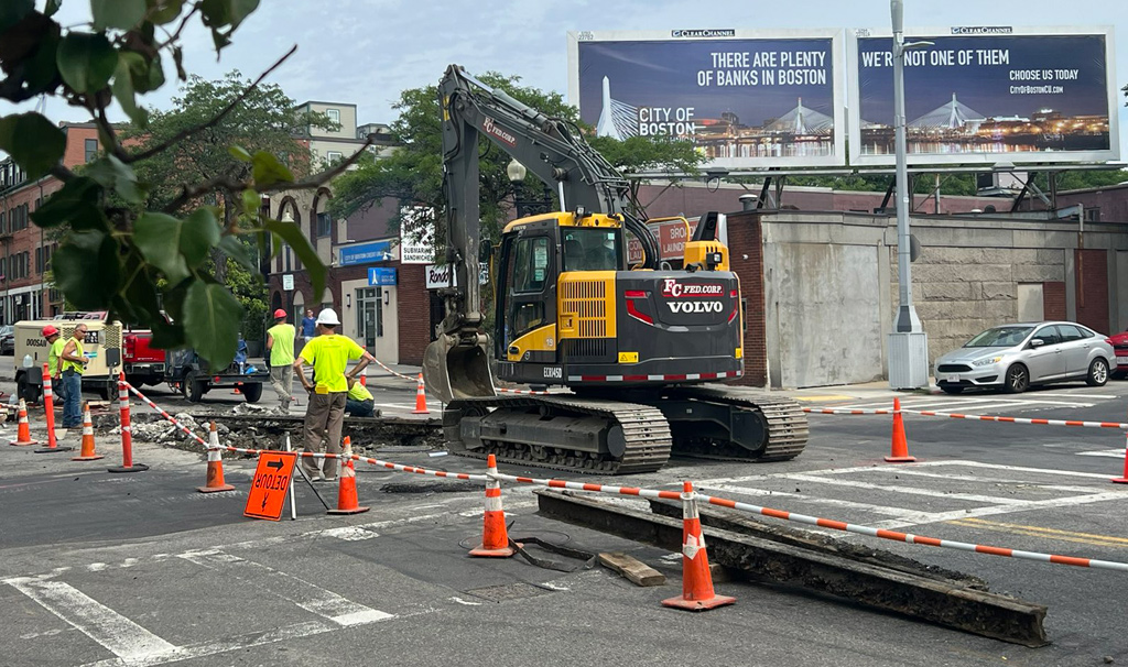 Removing trolley tracks from Broadway in South Boston