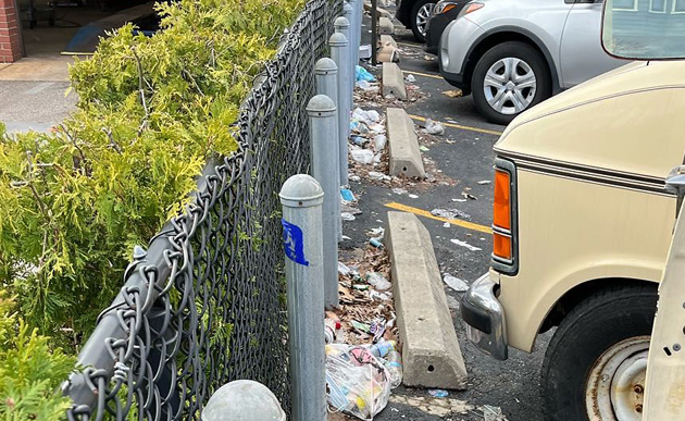 Trash at CVS on Centre Street in Jamaica Plain