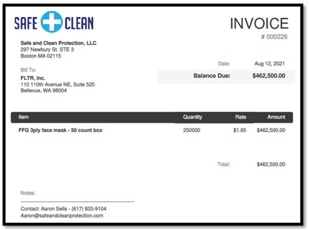 Invoice for face masks