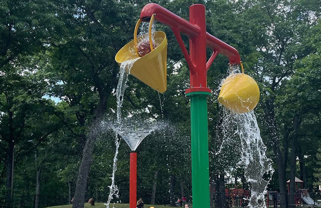 Basketball lodged in a Hyde Park playground spray fountain