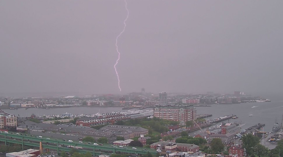Lightning strike across Boston Harbor