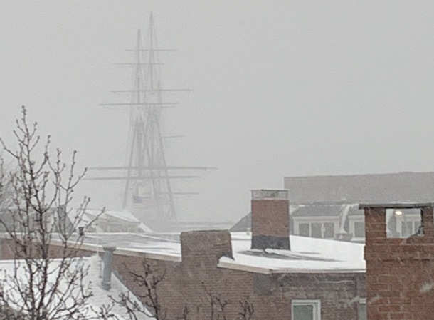 USS Constitution in the storm