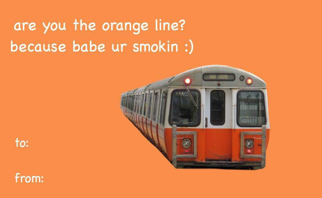 Orange Line Valentine's card: Babe, u r smokin!