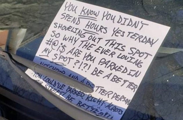 Note asking person to move their car from the note writer's space