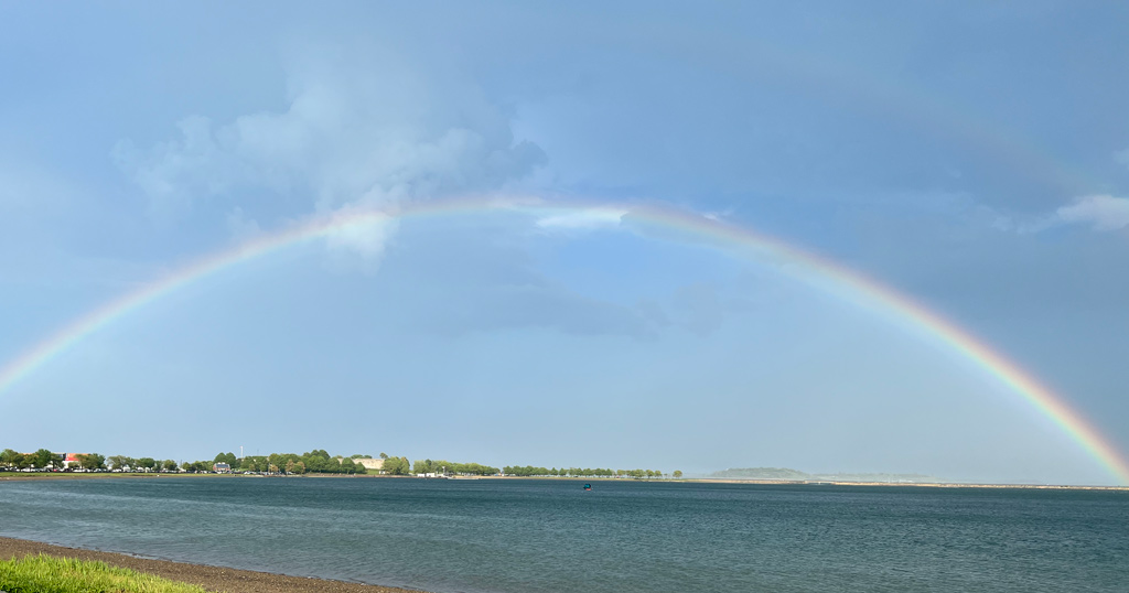 Double rainbow over Pleasure Bay in South Boston