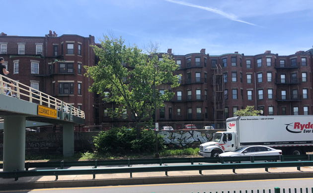 Ryder truck and Storrow Drive pedestrian bridge