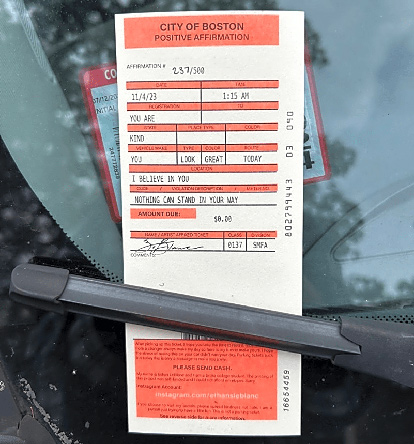 What looks like a parking ticket is really a 'positive affirmation'