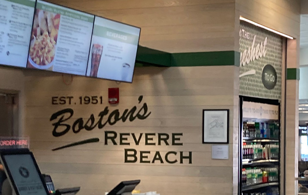 Kelly's at Logn Airport proclaims itself as being from Boston's Revere Beach