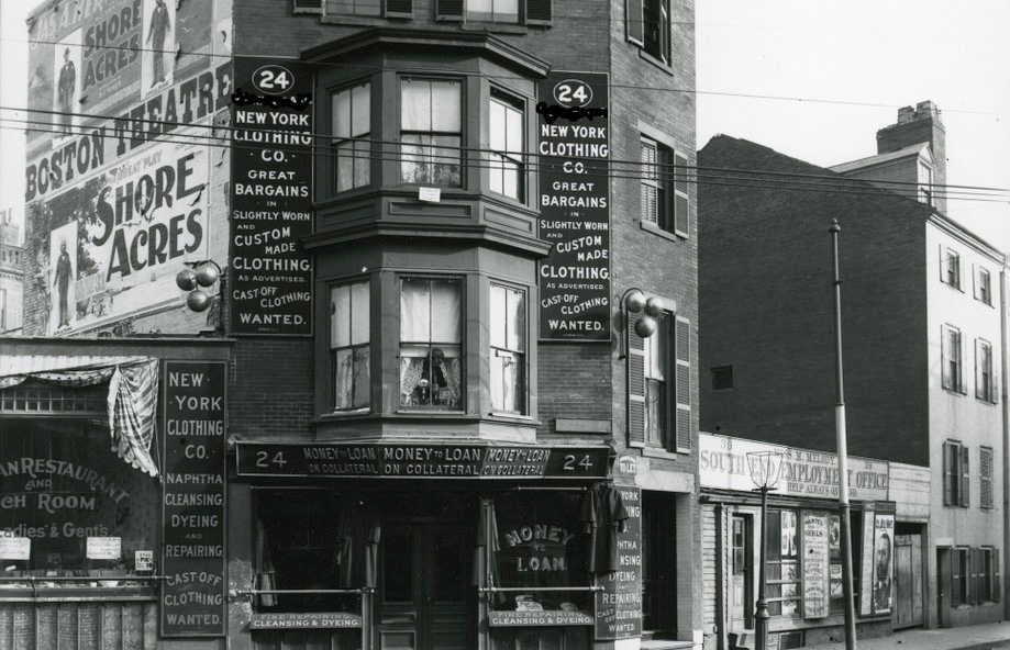 Cleanser, pawn shop and employment office in old Boston