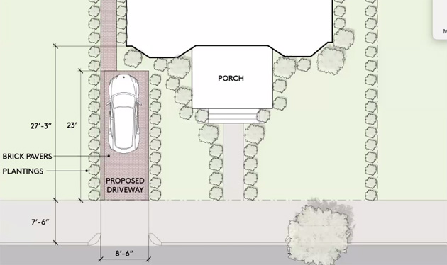 Proposed mini-driveway to allow for EV