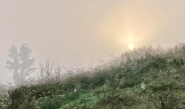 Sun rising in the morning haze