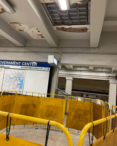 Falling ceiling tiles at Government Center
