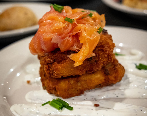  Loaded Latkes with smoked salmon and dill sour cream