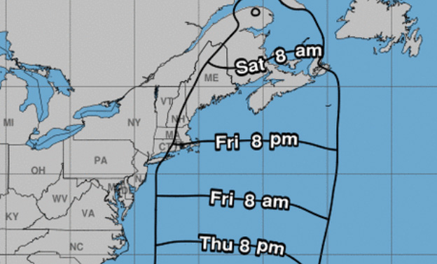 Map showing possible arrival time of high winds