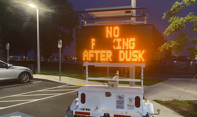 Electronic sign altered from No Parking After Dusk to No F--king After Dusk