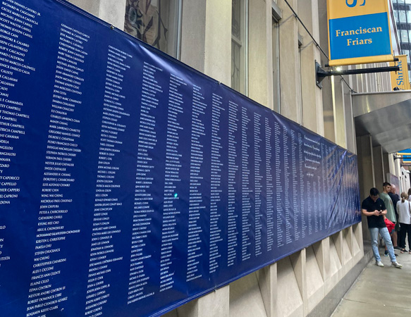 St. Anthony's Shrine on Arch Street wrapped with the names of 9/11 victims