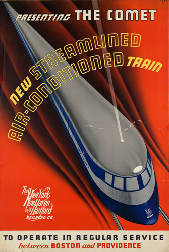 Ad for the Comet, a streamlined, three-car train that ran between Boston and Providence