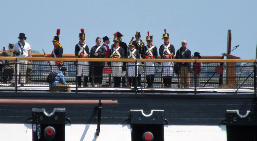 Crewmen and officers aboard the USS Constitution