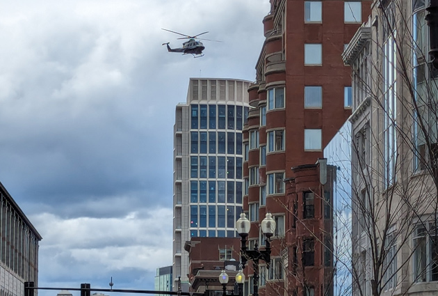 Federal radiation-monitoring helicopter over Back Bay