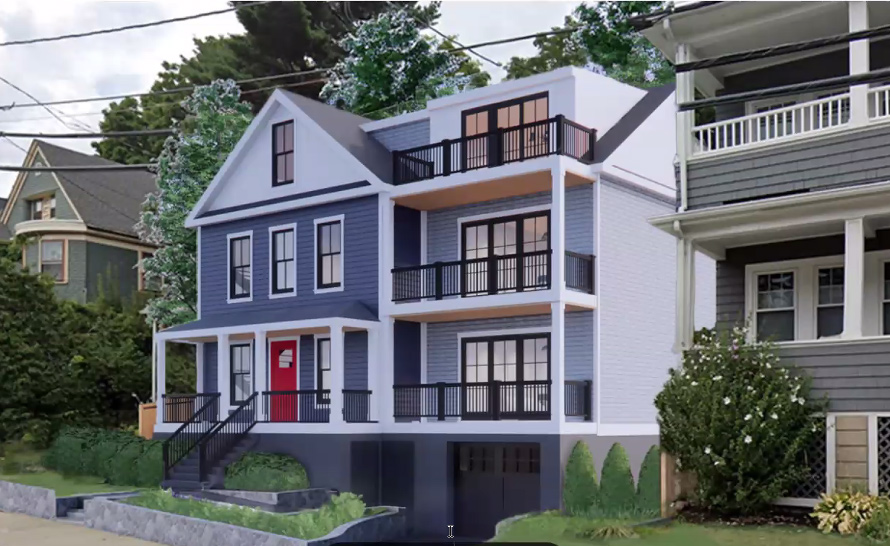 Rendering of proposed new three-family house on Savin Hill Avenue