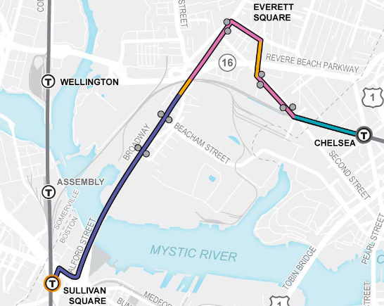 Proposed extension of Silver Line to Everett and Sullivan squares