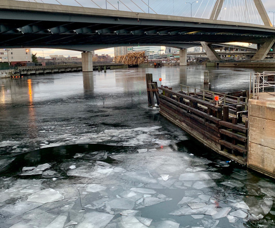 Ice forming on the Charles River