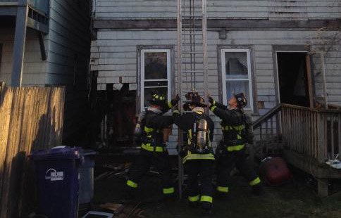 Firefighters at 722 Saratoga St. in East Boston